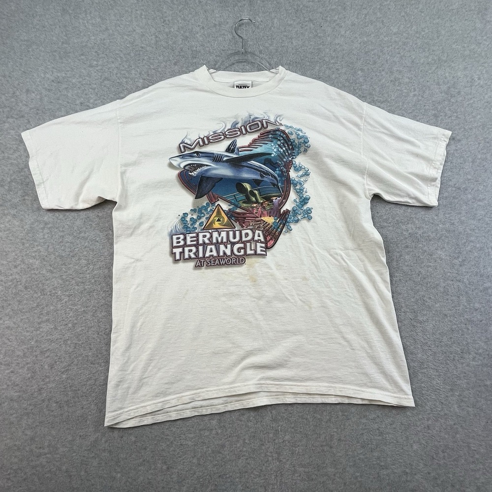 Vintage SeaWorld Mission Bermuda Triangle Shirt Mens‎ XL  Submarine Shark 90s